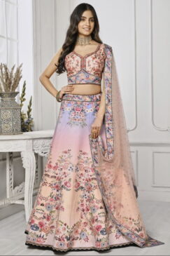 Multi Colour Satin Silk Wedding Lehenga Choli