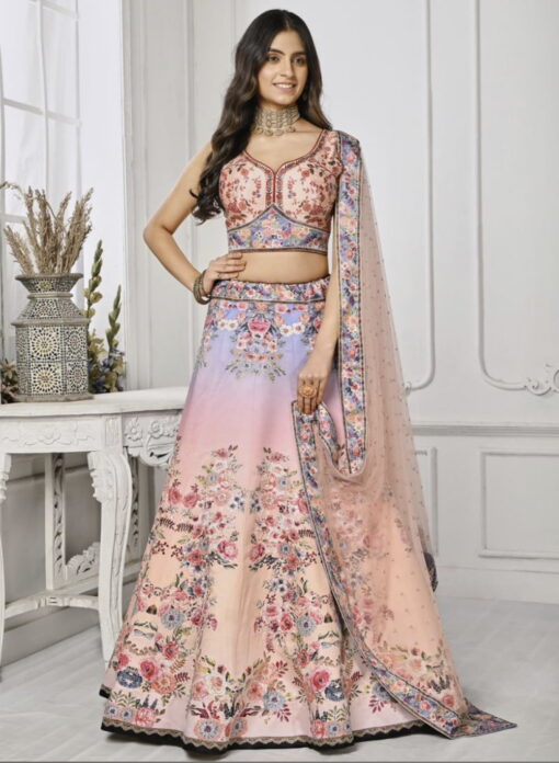 Multi Colour Satin Silk Wedding Lehenga Choli