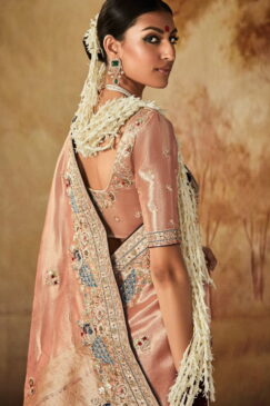 Alternative view of Peach Kanjivaram Silk Wedding Saree