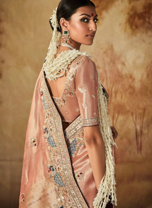 Peach Soft Kanjivaram Silk Readymade/Easy Saree