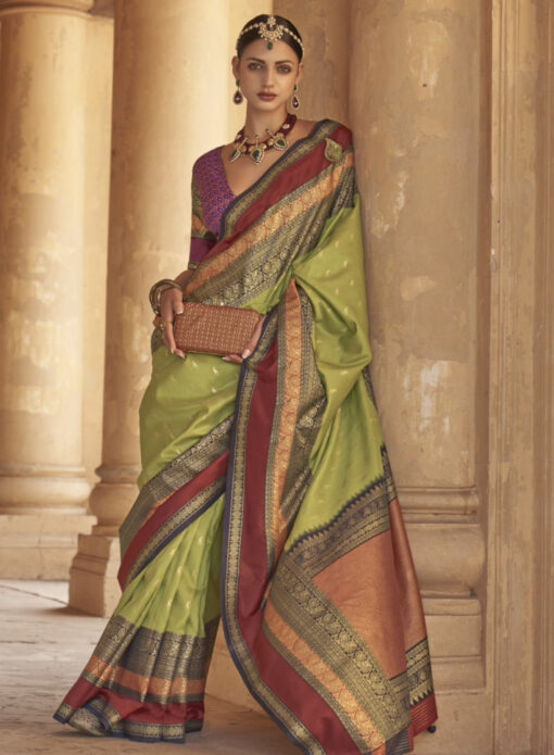Lime Green Traditional Silk Saree