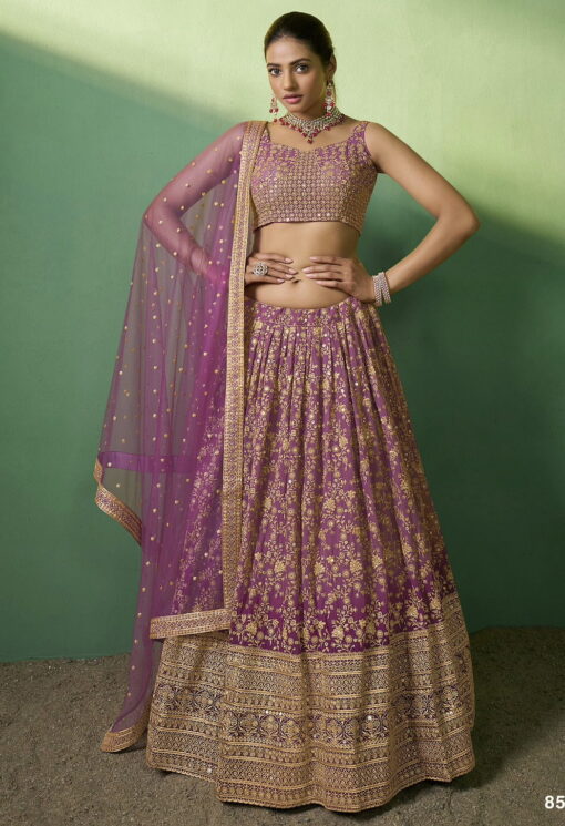 Lavender Georgette Embroidered Lehenga Choli