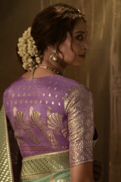 Alternative view of Sea Green Dola Silk Wedding Saree