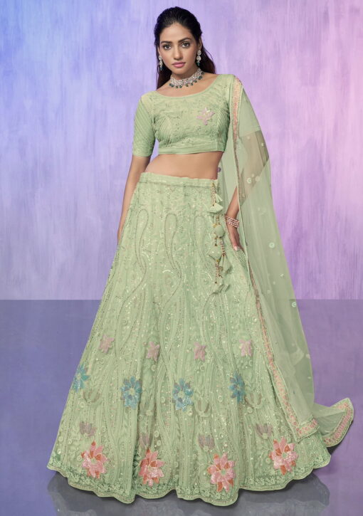 Sea Green Heavy Embroidered Bridal Lehenga Choli