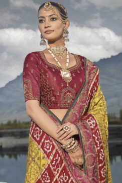 Alternative view of Mustard Bandhani Bridal Saree