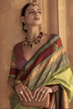 Alternative view of Lime Green Traditional Silk Saree