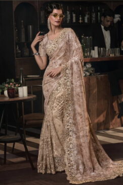 Beige Half N Half Bridal Party Saree