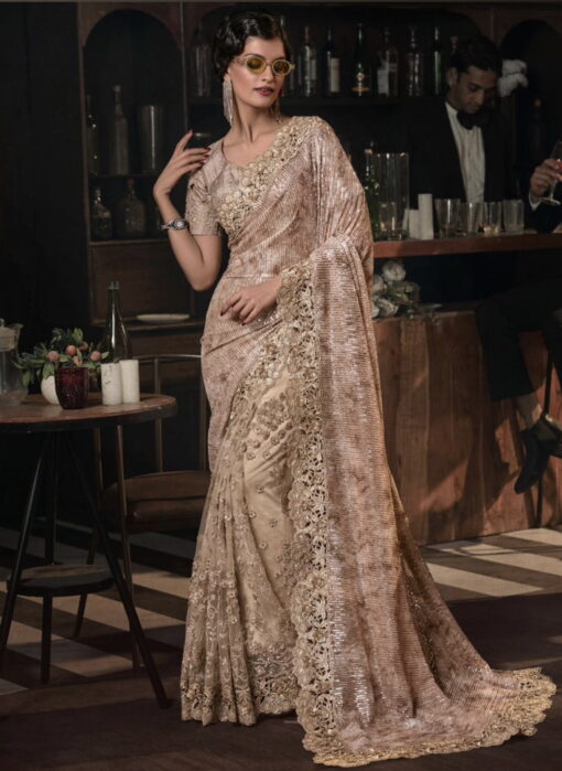 Beige Half N Half Bridal Party Saree