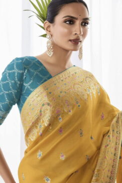 Alternative view of Yellow Kora Silk Wedding Saree