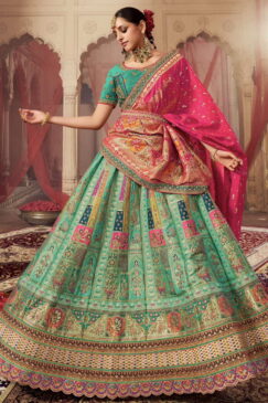 Green Banarasi Silk Heavy Embroidered Bridal Lehenga Choli
