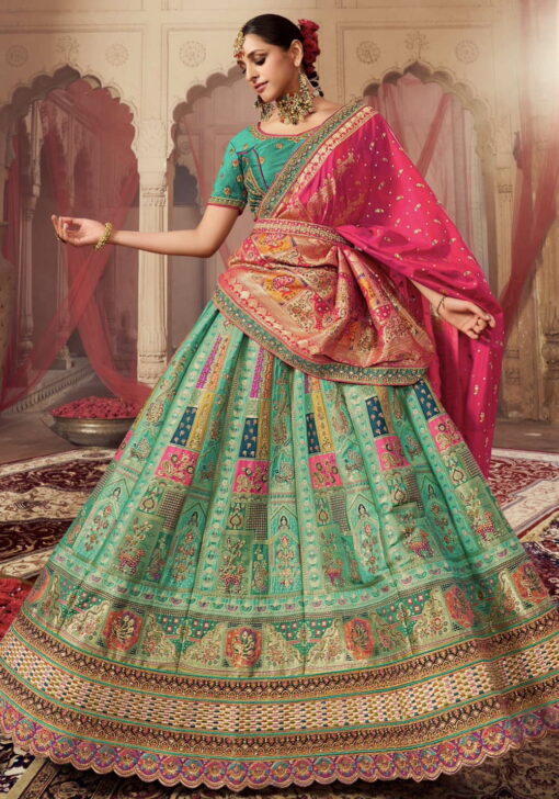 Green Banarasi Silk Heavy Embroidered Bridal Lehenga Choli