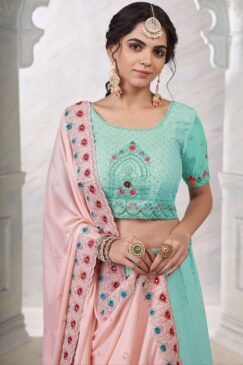 Alternative view of Turquoise Georgette Embroidered Bridal Lehenga Choli