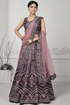 Purple Satin Silk Wedding Lehenga Choli