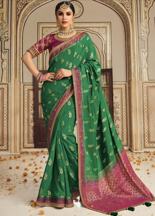 Green Art Silk Embroidered Wedding Saree