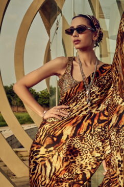 Alternative view of Leopard Print Satin Silk Saree