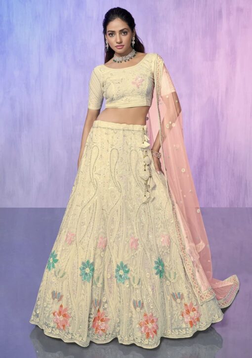 Off White Heavy Embroidered Bridal Lehenga Choli