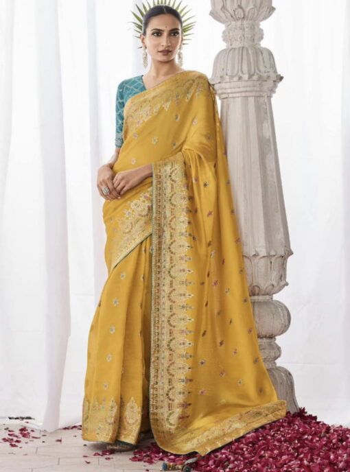 Yellow Kora Silk Wedding Saree