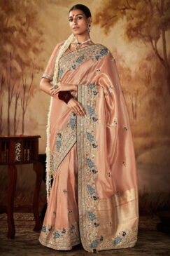Peach Kanjivaram Silk Wedding Saree