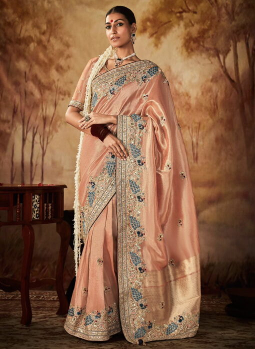 Peach Kanjivaram Silk Wedding Saree