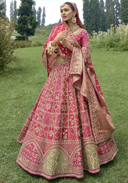 Pink Silk Embroidered Bridal Lehenga Choli