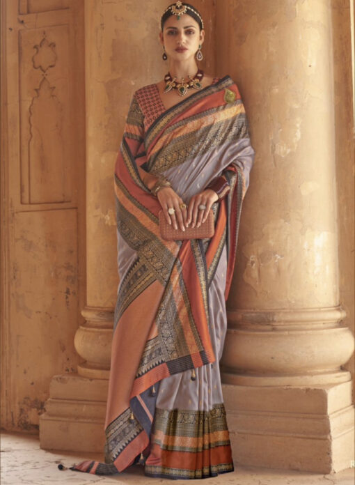 Grey Traditional Silk Saree