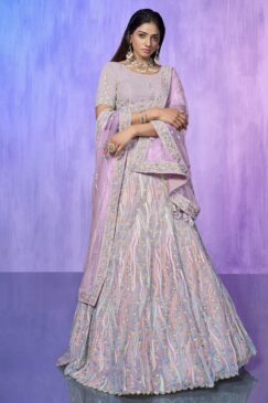 Lavender Heavy Embroidered Bridal Lehenga Choli
