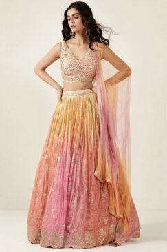 Pink & Peach Dola Silk Sangeet Lehenga Choli