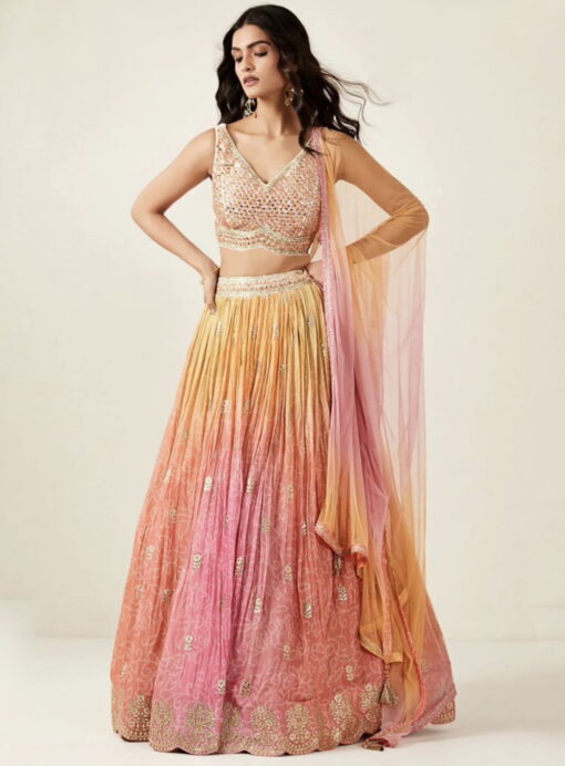 Pink & Peach Dola Silk Sangeet Lehenga Choli