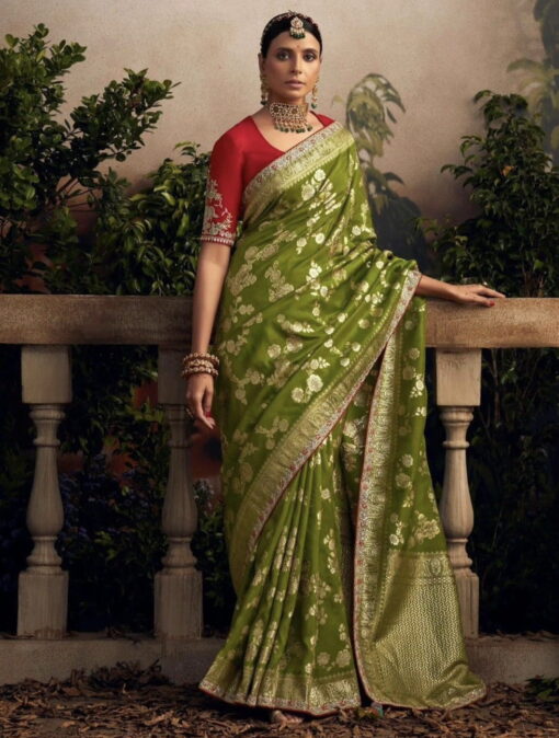 Green Dola Silk Wedding Saree