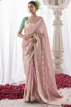 Pale Pink Kora Silk Wedding Saree