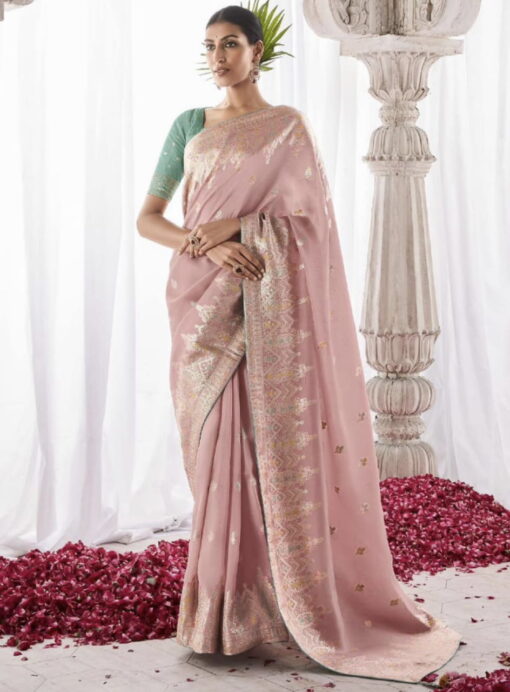 Pale Pink Kora Silk Wedding Saree