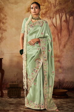 Light Green Kanjivaram Silk Wedding Saree