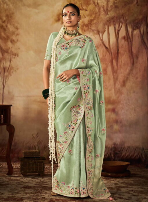 Light Green Kanjivaram Silk Wedding Saree