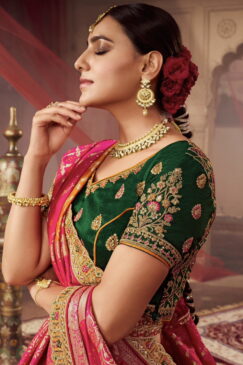 Alternative view of Multi Coloured Banarasi Silk Heavy Embroidered Bridal Lehenga Choli