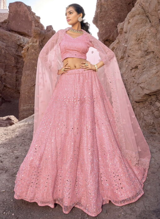 Pink Heavily Embellished Bridal Lehenga Choli
