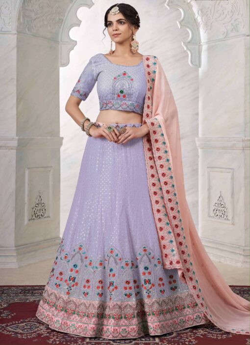 Purple Georgette Embroidered Bridal Lehenga Choli