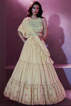 Cream Sangeet Party Wear Lehenga Choli
