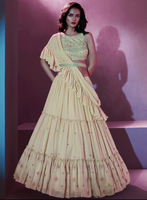 Cream Sangeet Party Wear Lehenga Choli