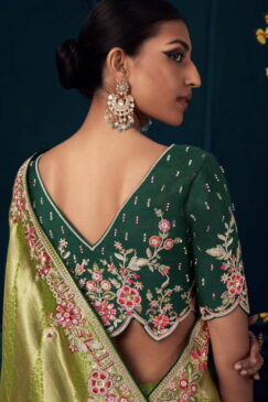 Alternative view of Bright Green Pure Silk Wedding Saree