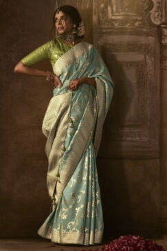 Light Blue Dola Silk Wedding Saree