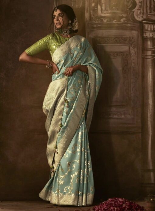 Light Blue Dola Silk Wedding Saree