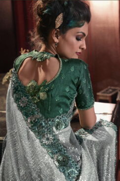 Alternative view of Green Shaded Half N Half Bridal Party Saree