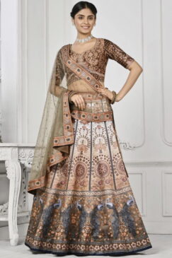 Multi Colour Satin Silk Wedding Lehenga Choli