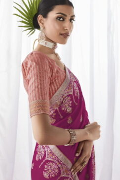 Alternative view of Pink Kora Silk Wedding Saree