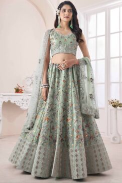 Green Art Silk Embroidered Bridal Lehenga Choli