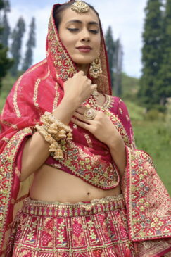Alternative view of Pink Silk Embroidered Bridal Lehenga Choli