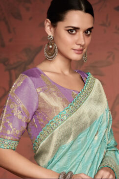 Alternative view of Sky Blue Soft Dola Silk Wedding Saree