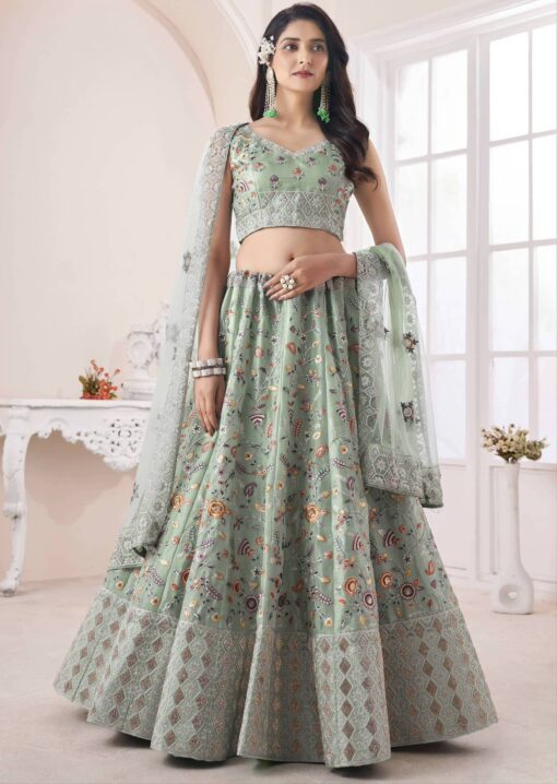 Green Art Silk Embroidered Bridal Lehenga Choli