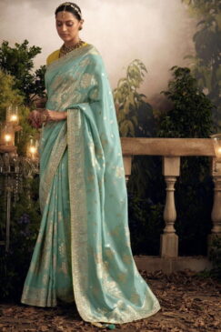 Light Blue Dola Silk Wedding Saree
