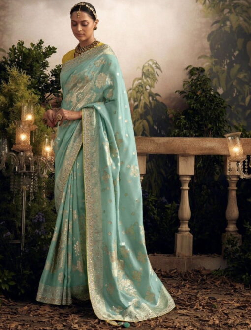 Light Blue Dola Silk Wedding Saree